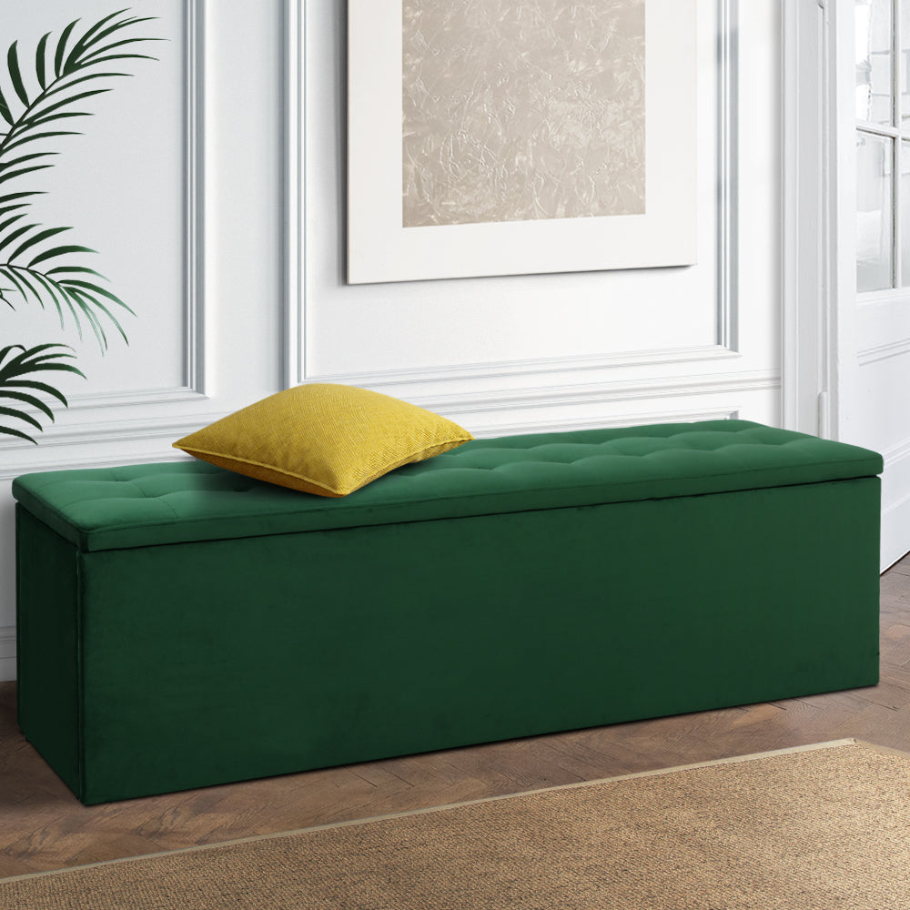 Artiss Storage Ottoman Blanket Box Velvet Foot Stool Rest Chest Couch Green freeshipping - Awezingly