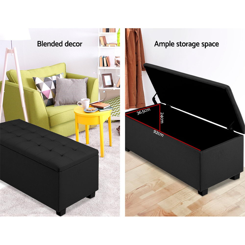 Artiss Storage Ottoman Blanket Box Black Fabric Footstool Chest Couch Seat Toy