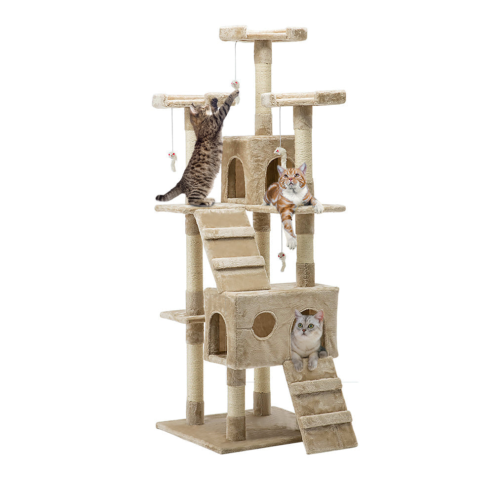 i.Pet Cat Tree 180cm Trees Scratching Post Scratcher Tower Condo House Furniture Wood Beige freeshipping - Awezingly