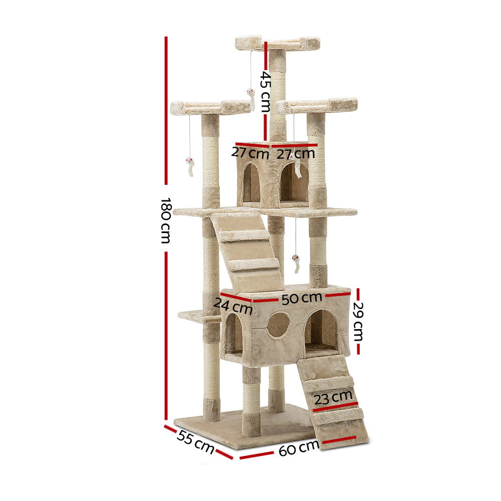 i.Pet Cat Tree 180cm Trees Scratching Post Scratcher Tower Condo House Furniture Wood Beige freeshipping - Awezingly