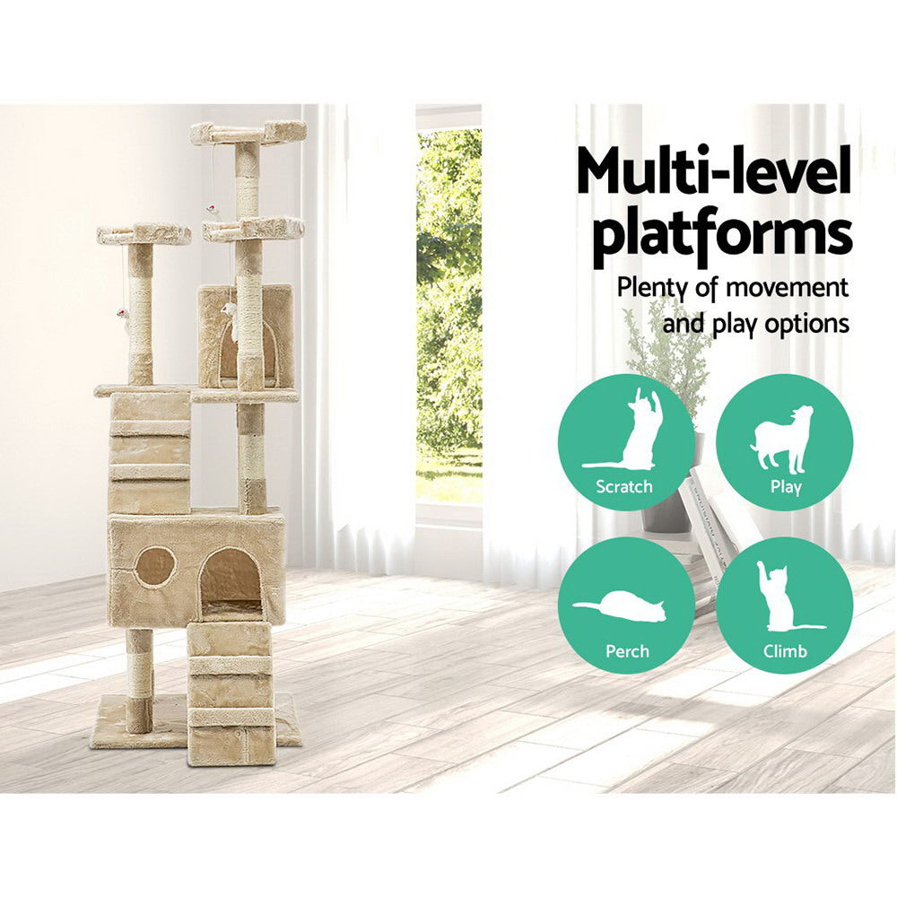 i.Pet Cat Tree 180cm Trees Scratching Post Scratcher Tower Condo House Furniture Wood Beige freeshipping - Awezingly