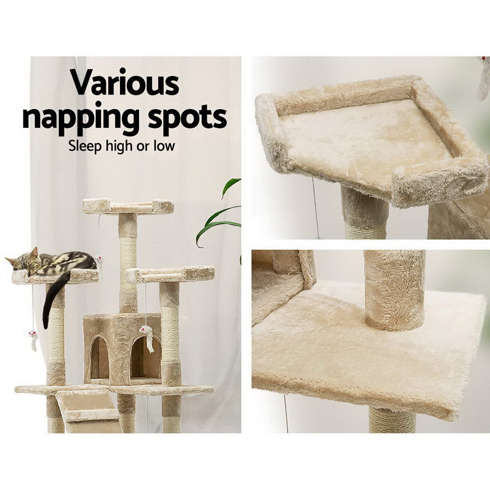 i.Pet Cat Tree 180cm Trees Scratching Post Scratcher Tower Condo House Furniture Wood Beige freeshipping - Awezingly