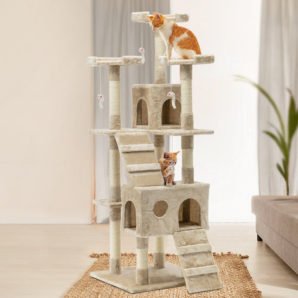 i.Pet Cat Tree 180cm Trees Scratching Post Scratcher Tower Condo House Furniture Wood Beige freeshipping - Awezingly