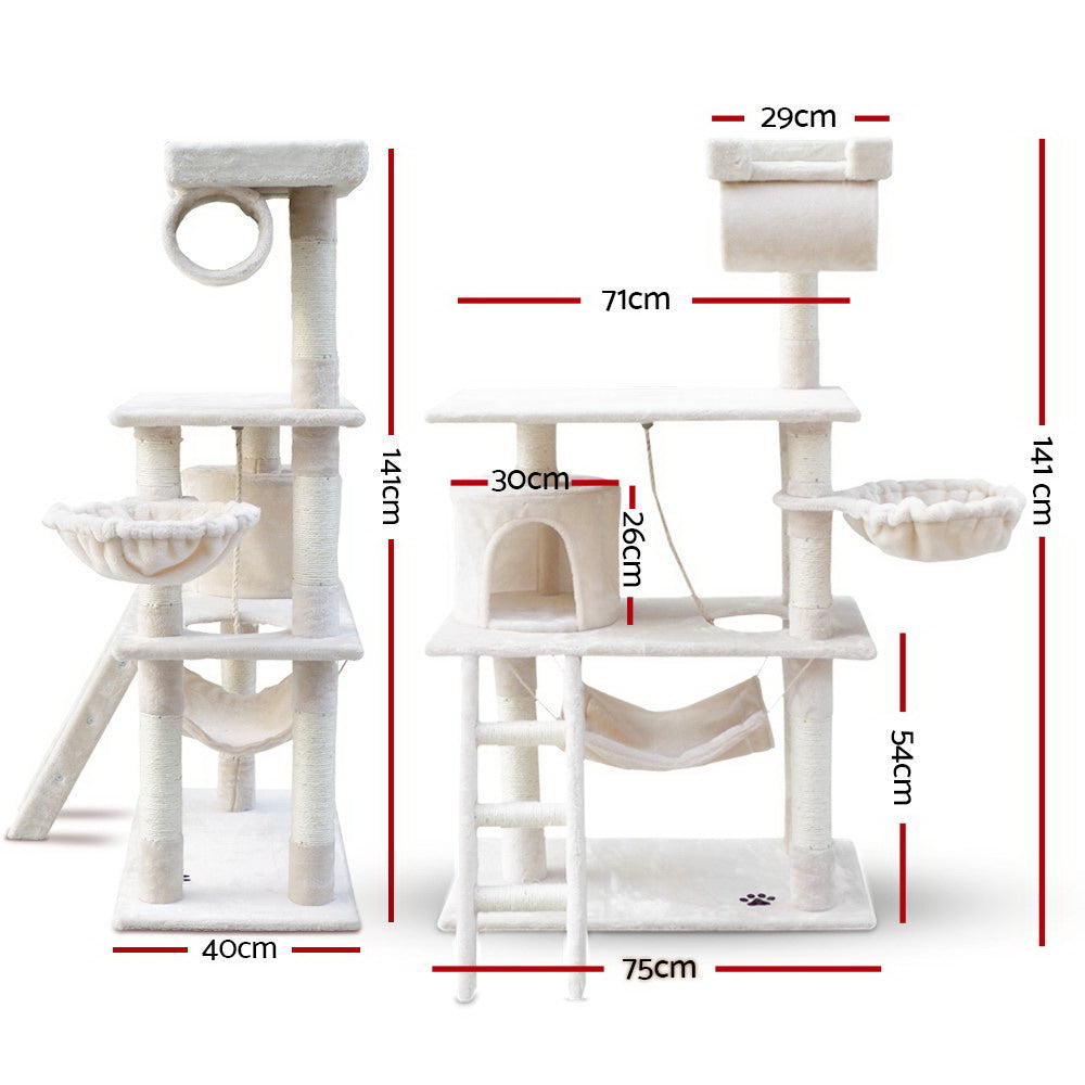 i.Pet Cat Tree 141cm Trees Scratching Post Scratcher Tower Condo House Furniture Wood Beige freeshipping - Awezingly