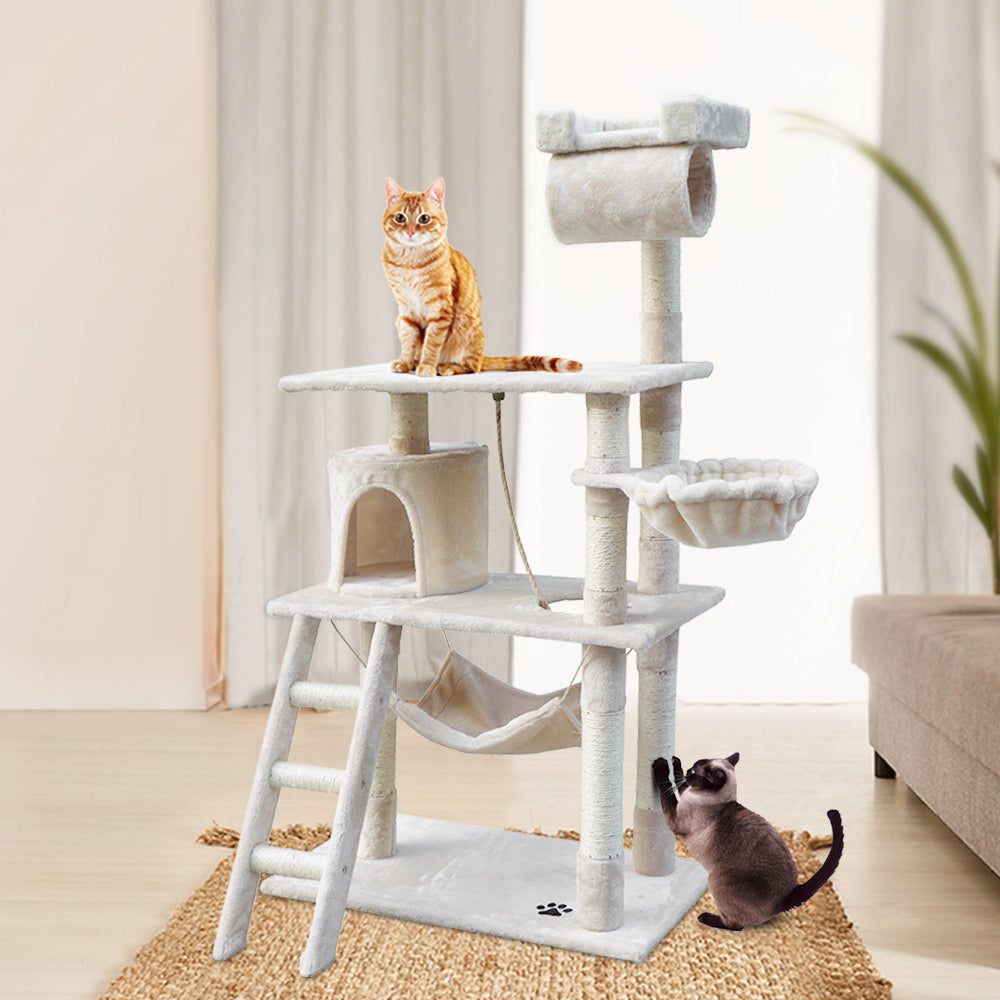 i.Pet Cat Tree 141cm Trees Scratching Post Scratcher Tower Condo House Furniture Wood Beige freeshipping - Awezingly
