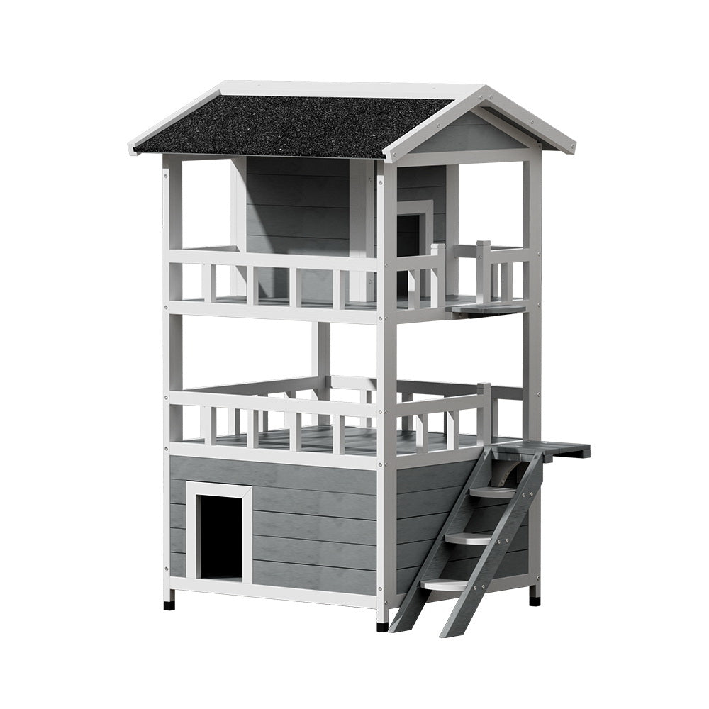 i.Pet Cat House Outdoor Shelter 72cm x 72cm x 127cm Rabbit Hutch Wooden Condo Small Dog Pet Houses Enclosure