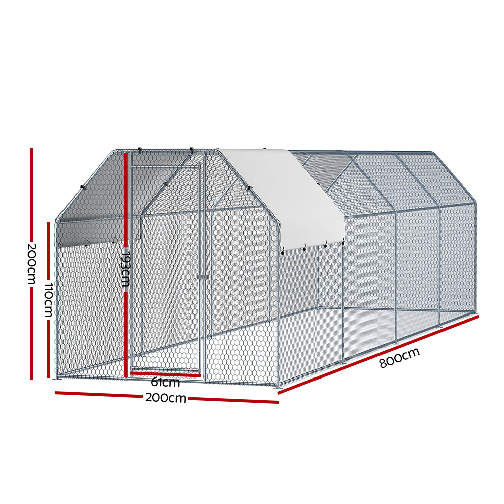 i.Pet Chicken Coop Cage Run Rabbit Hutch Large Walk In Hen House Cover 2mx8mx2m