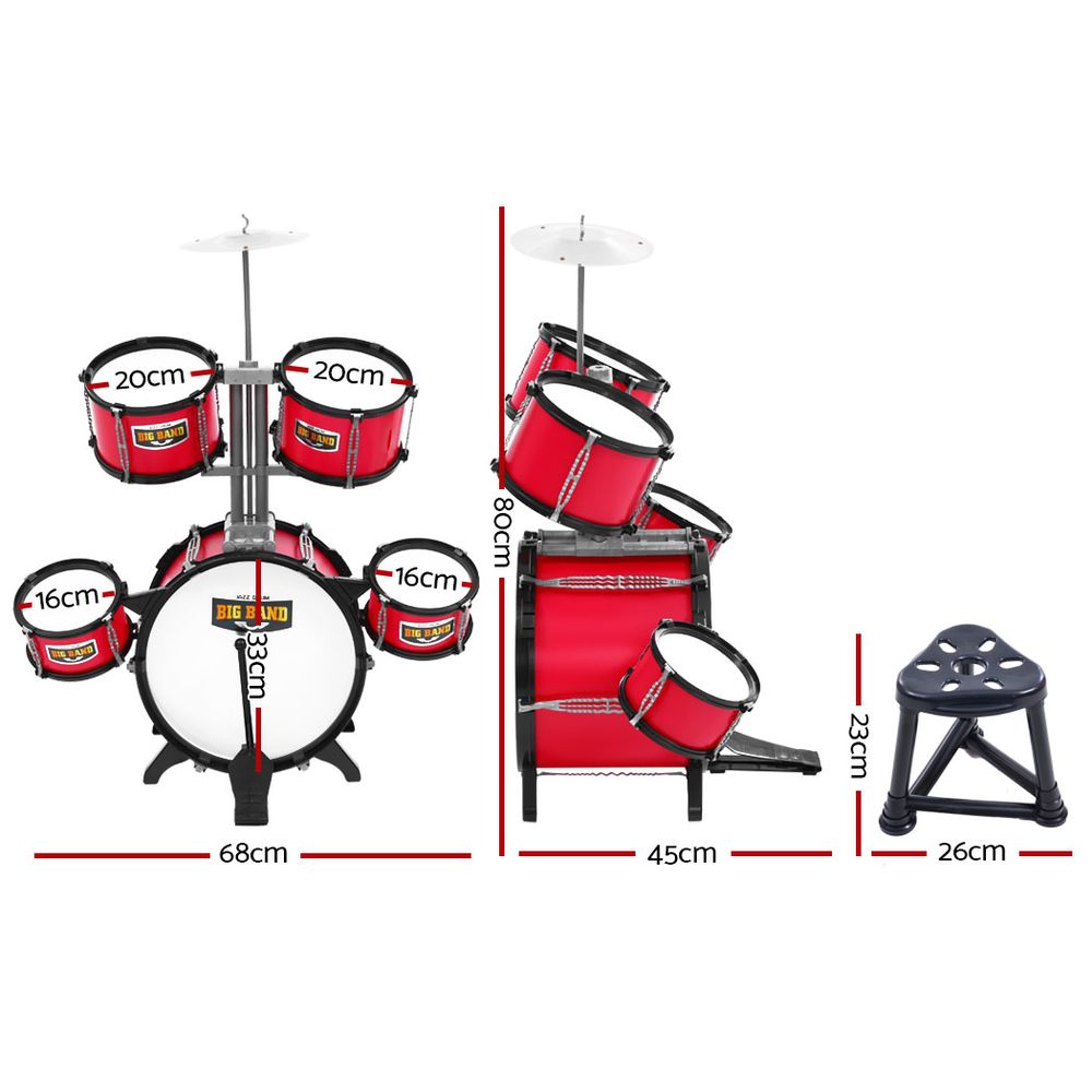 Keezi Kids 7 Drum Set Junior Drums Kit Musical Play Toys Childrens Mini Big Band freeshipping - Awezingly