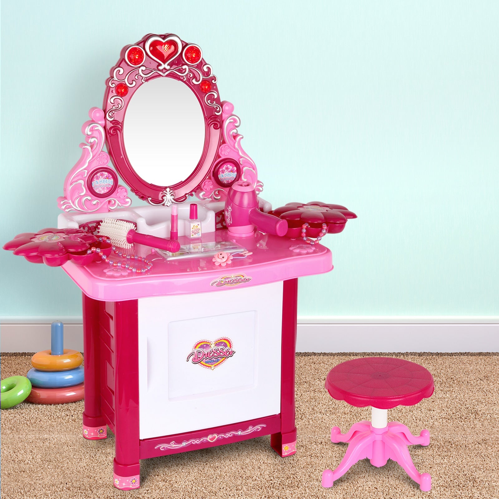 Keezi 30 Piece Kids Dressing Table Set - Pink freeshipping - Awezingly