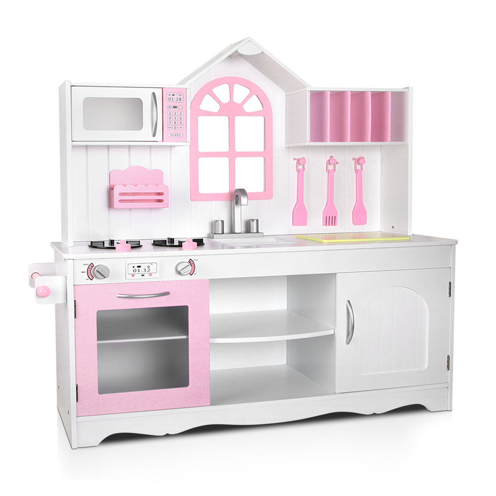 Keezi Kids Wooden Kitchen Play Set - White & Pink freeshipping - Awezingly