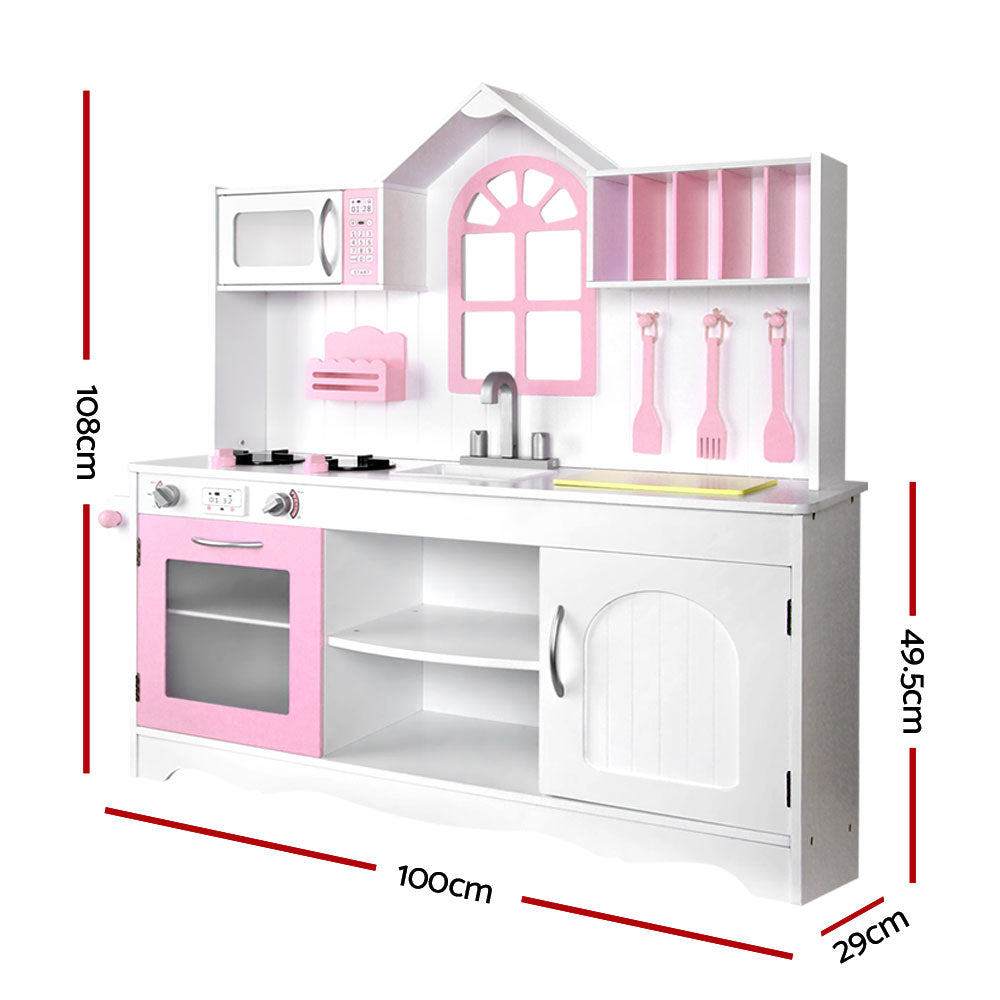 Keezi Kids Wooden Kitchen Play Set - White & Pink freeshipping - Awezingly