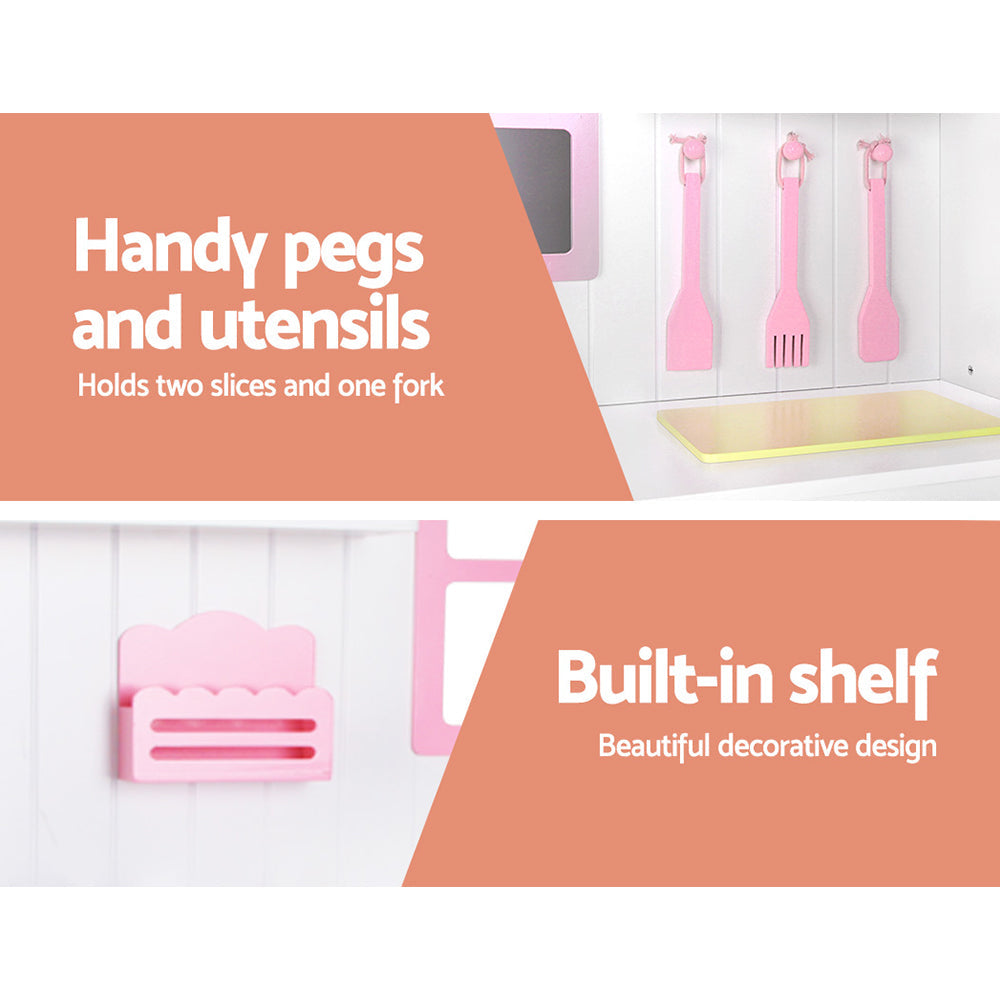 Keezi Kids Wooden Kitchen Play Set - White & Pink freeshipping - Awezingly