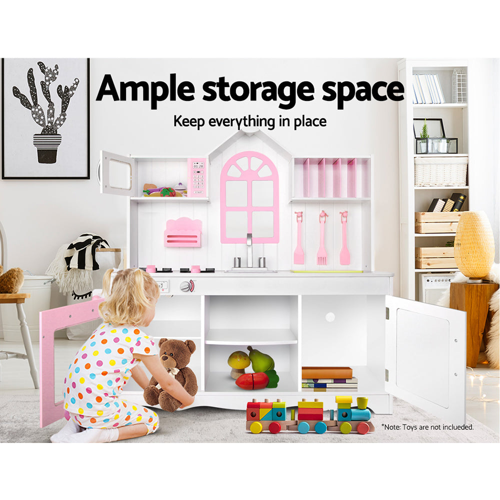 Keezi Kids Wooden Kitchen Play Set - White & Pink freeshipping - Awezingly