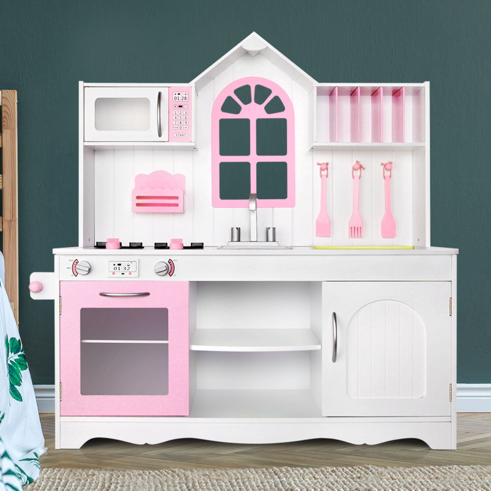 Keezi Kids Wooden Kitchen Play Set - White & Pink freeshipping - Awezingly