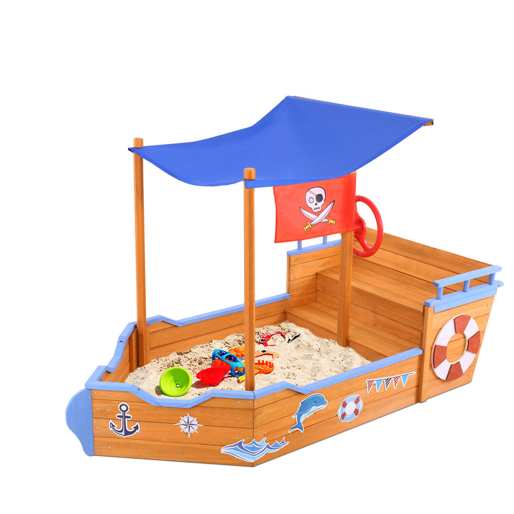 Keezi Boat Sand Pit With Canopy freeshipping - Awezingly