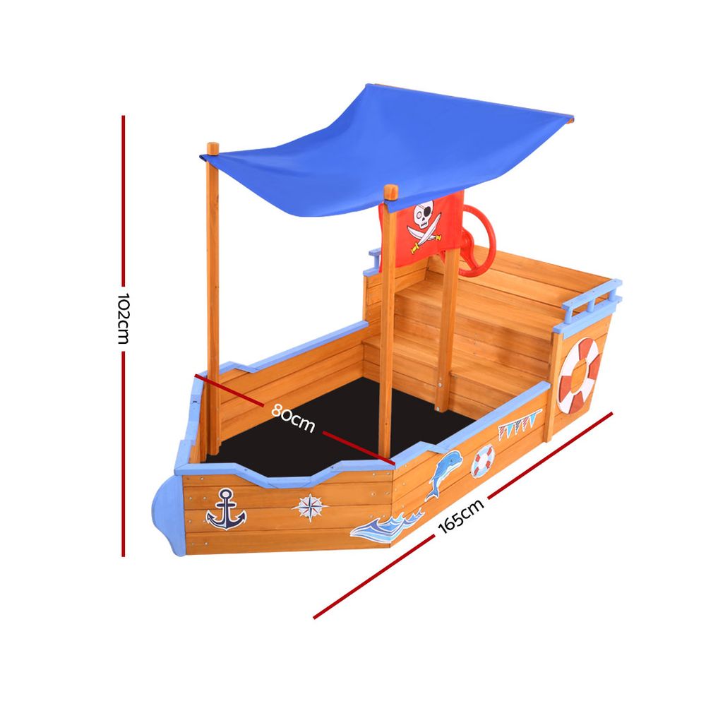 Keezi Boat Sand Pit With Canopy freeshipping - Awezingly