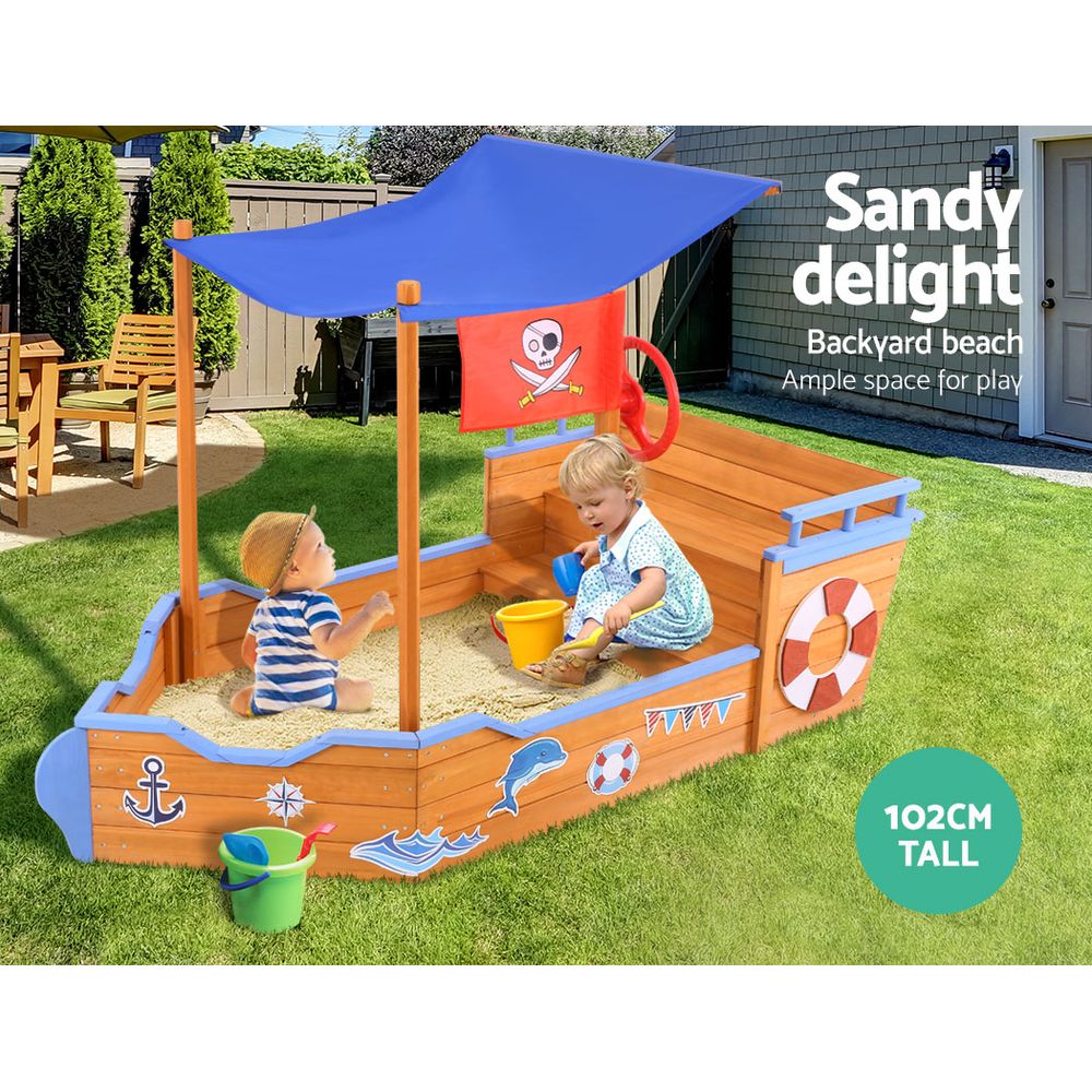 Keezi Boat Sand Pit With Canopy freeshipping - Awezingly