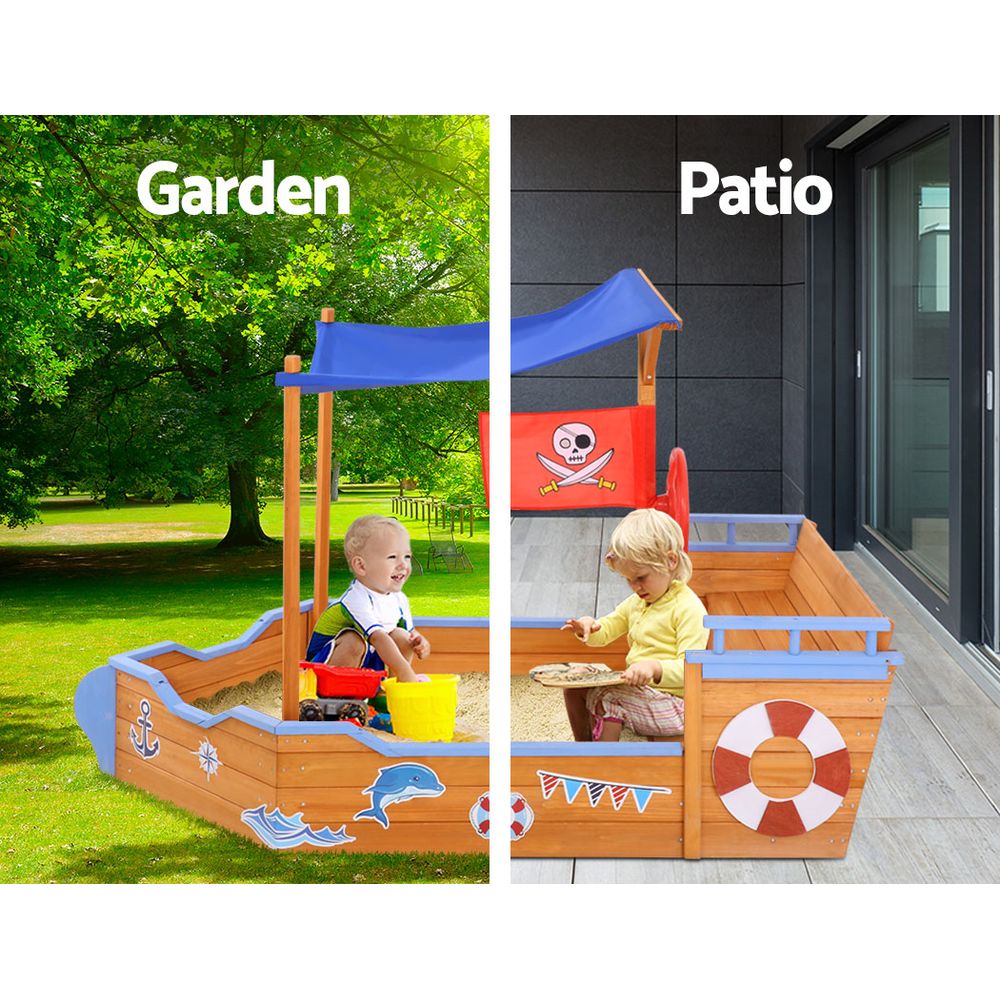 Keezi Boat Sand Pit With Canopy freeshipping - Awezingly