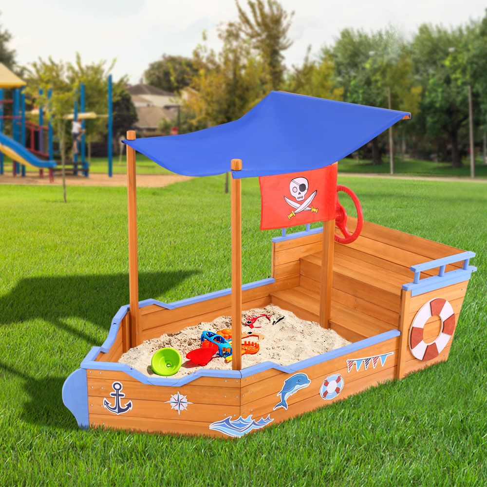 Keezi Boat Sand Pit With Canopy freeshipping - Awezingly