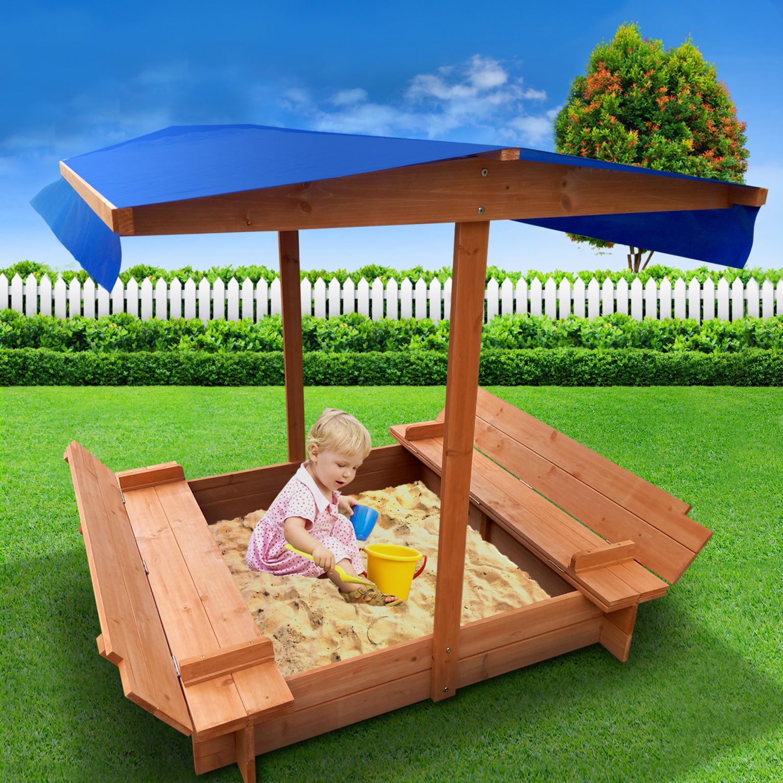 Keezi Wooden Outdoor Sand Box Set Sand Pit- Natural Wood freeshipping - Awezingly