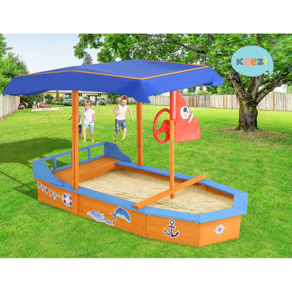 Keezi Boat-shaped Canopy Sand Pit freeshipping - Awezingly