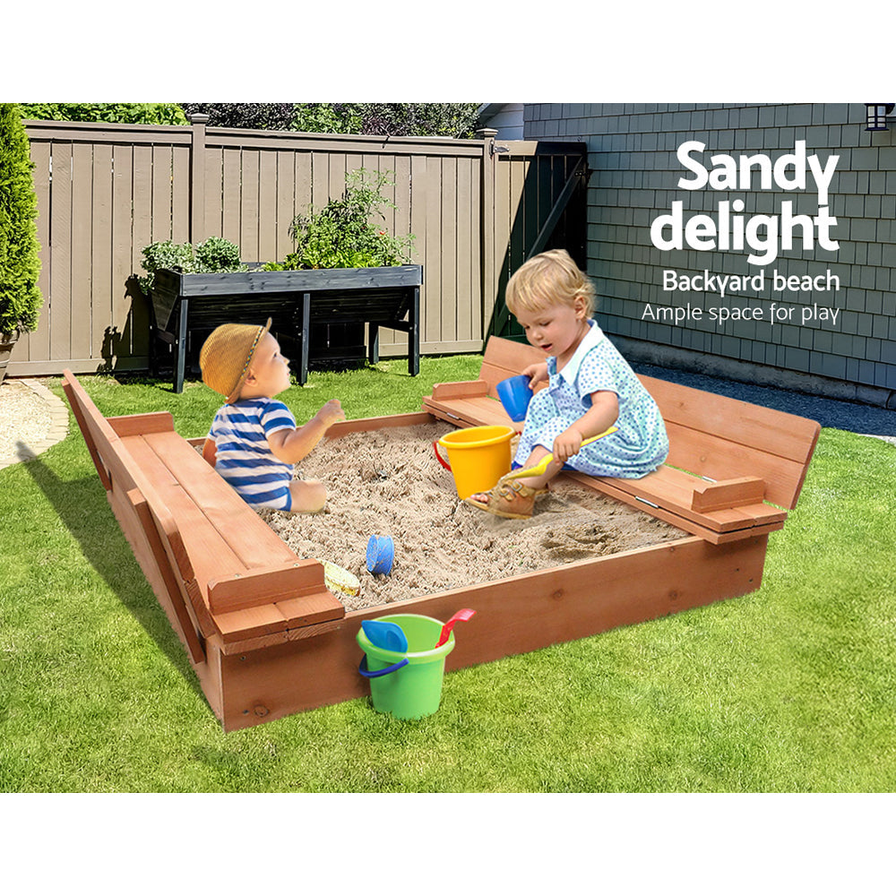 Keezi Wooden Outdoor Sandpit Set - Natural Wood freeshipping - Awezingly