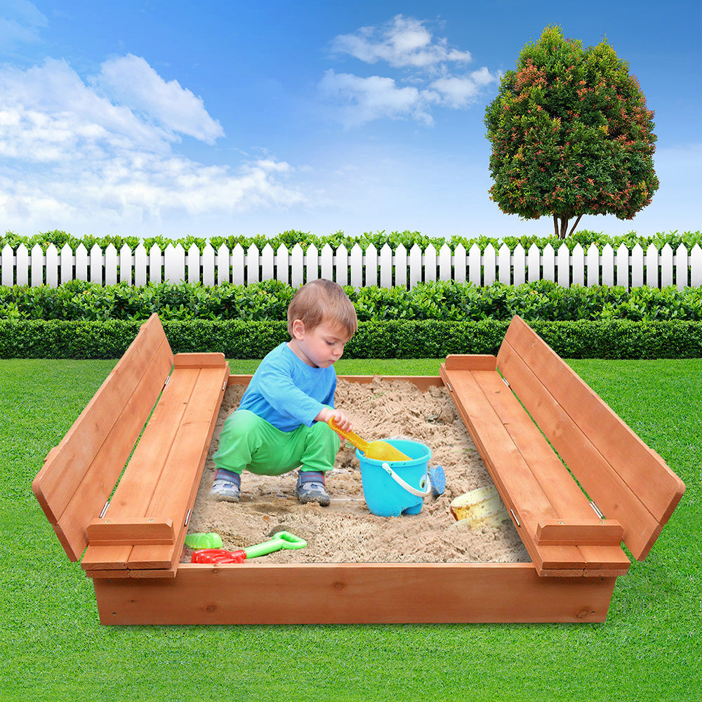 Keezi Wooden Outdoor Sandpit Set - Natural Wood freeshipping - Awezingly