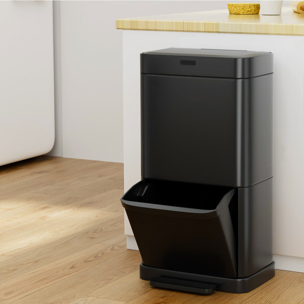 Devanti 70L Motion Sensor Bin Pedal Bins Black Steel Rubbish Auto Trash Can