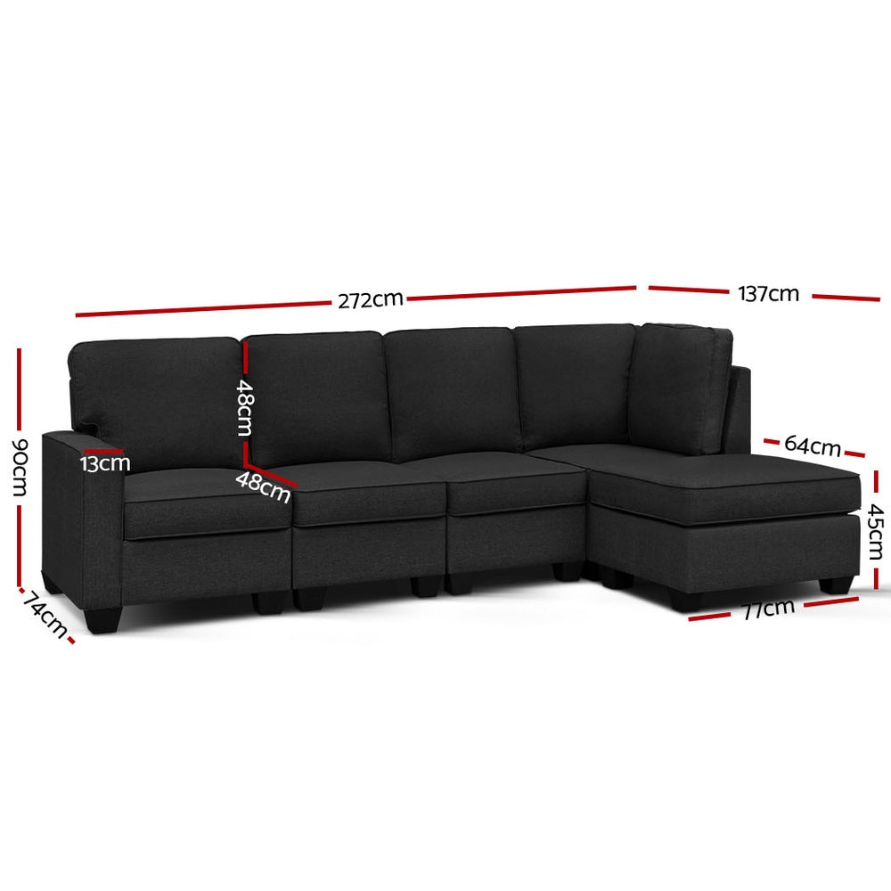 Artiss Sofa Lounge Set 5 Seater Modular Chaise Chair Suite Couch Dark Grey freeshipping - Awezingly