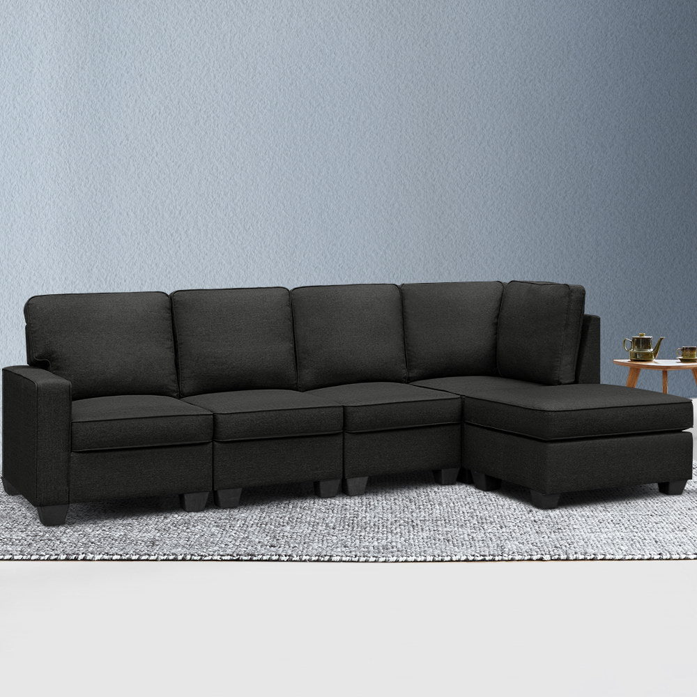 Artiss Sofa Lounge Set 5 Seater Modular Chaise Chair Suite Couch Dark Grey freeshipping - Awezingly