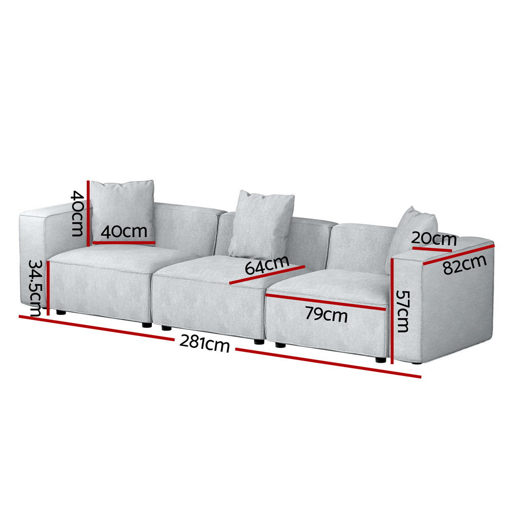 Artiss Modular Sofa Chaise Set 3-Seater Grey