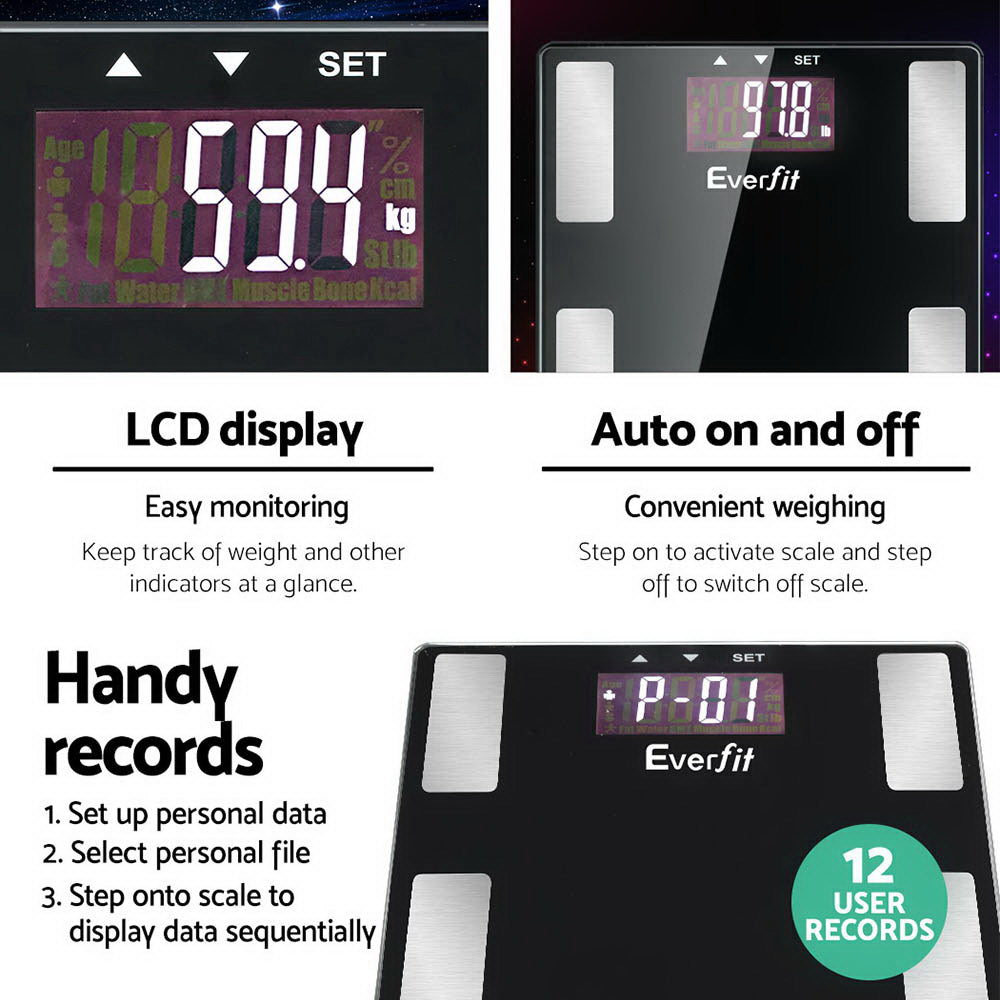 Everfit Electronic Digital Body Fat Scale Bathroom Weight Scale-Black freeshipping - Awezingly