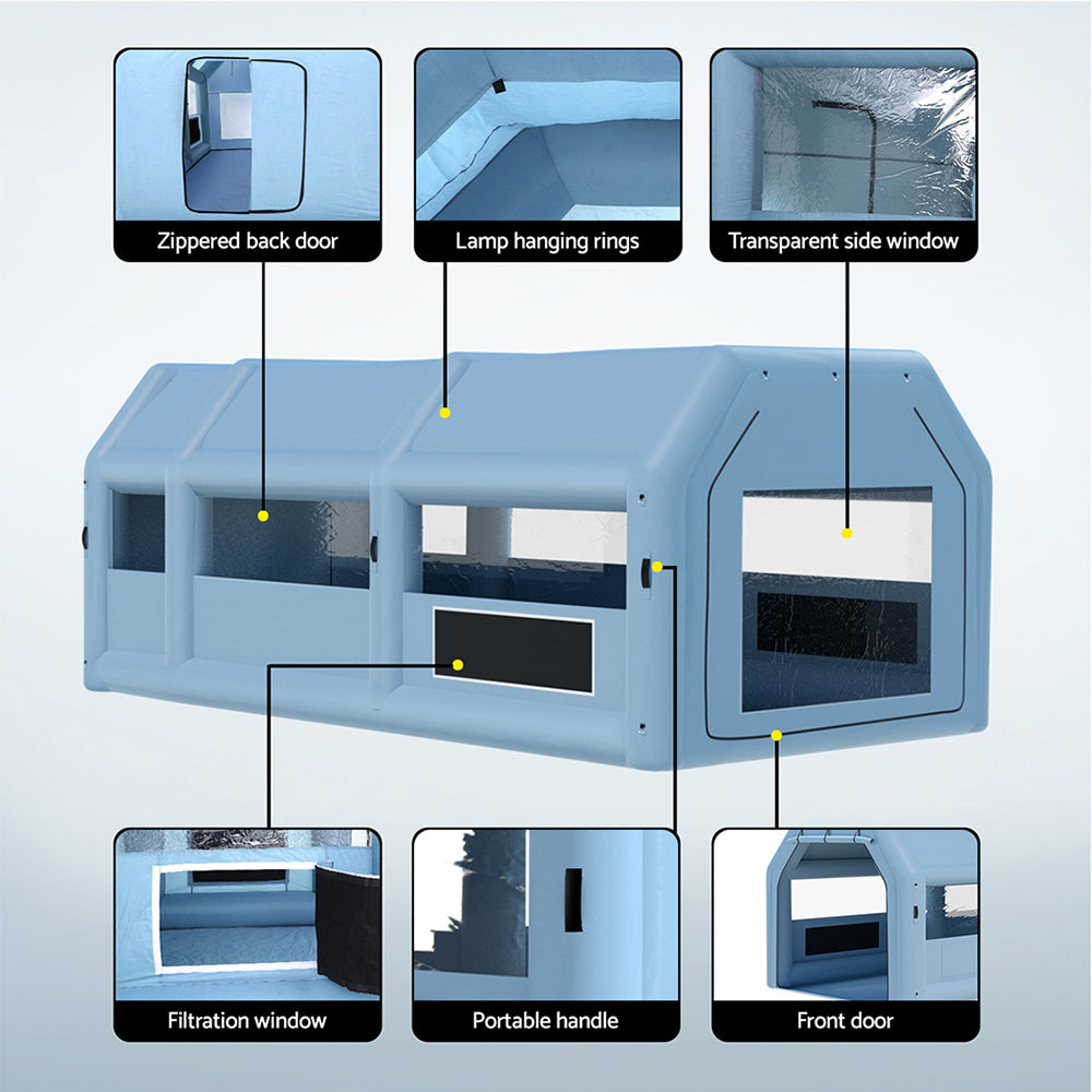 Giantz Inflatable Spray Booth 8.5X4.8M Car Paint Tent Filter System 2 Blowers