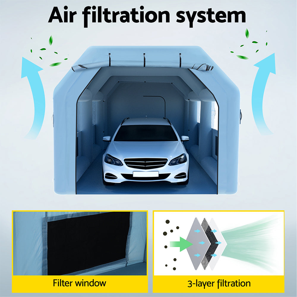 Giantz Inflatable Spray Booth 8.5X4.8M Car Paint Tent Filter System 2 Blowers