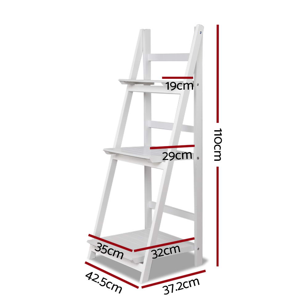 Artiss Display Shelf 3 Tier Wooden Ladder Stand Rack White freeshipping - Awezingly