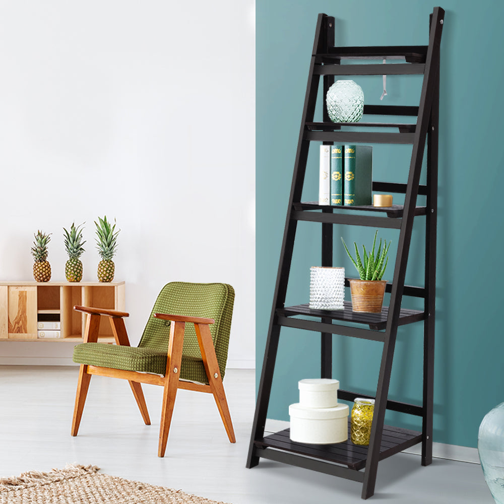 Artiss Display Shelf 5 Tier Wooden Ladder Stand Storage Book Shelves Rack Coffee freeshipping - Awezingly