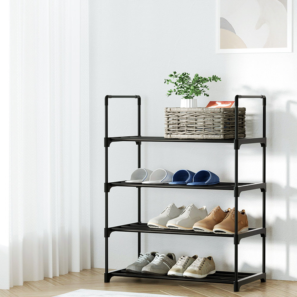 Artiss Shoe Rack Stackable Shelves 4 Tiers 55cm Shoes Storage Stand Black