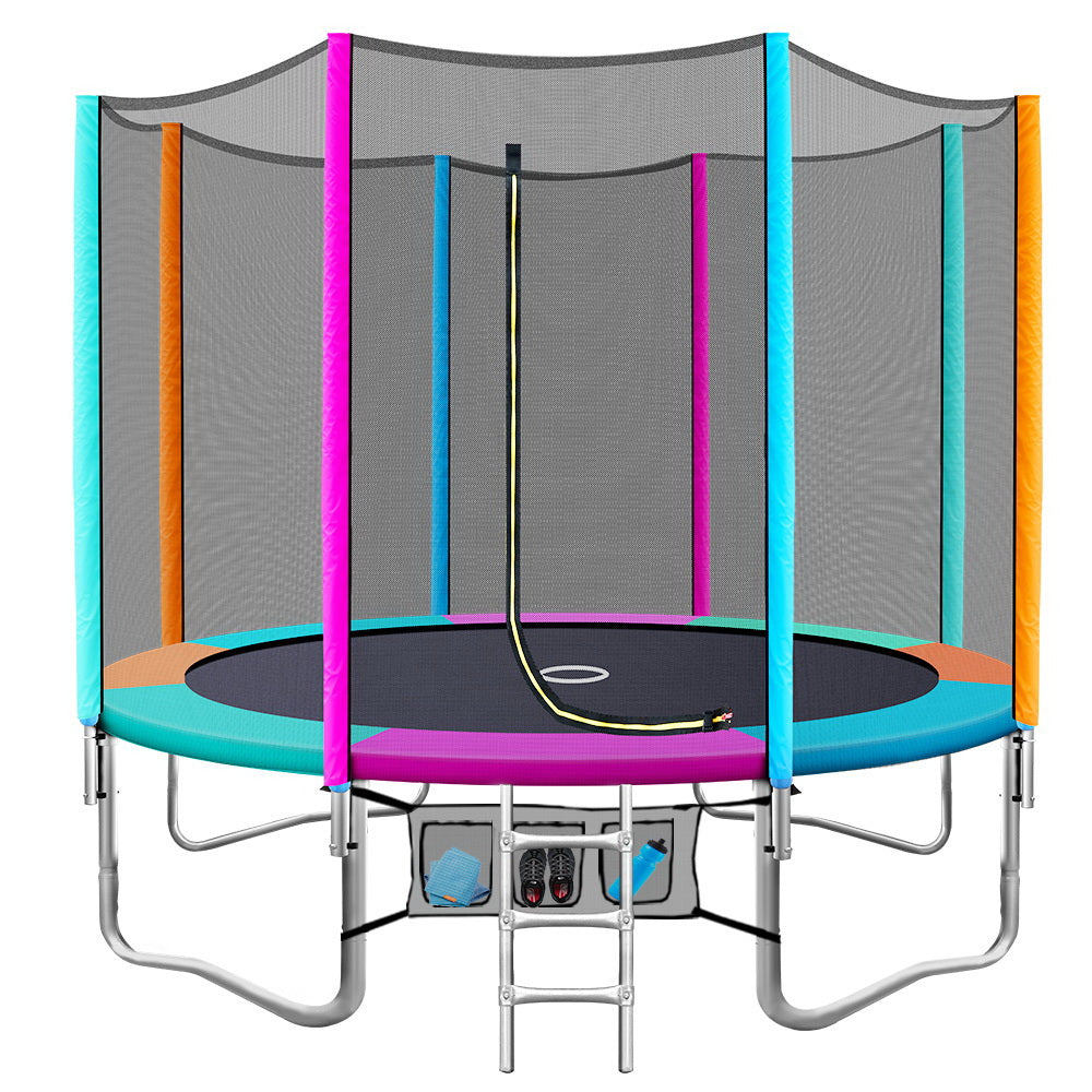 10FT Trampoline Round Trampolines Kids Enclosure Safety Net Pad Outdoor Multi-coloured Flat freeshipping - Awezingly