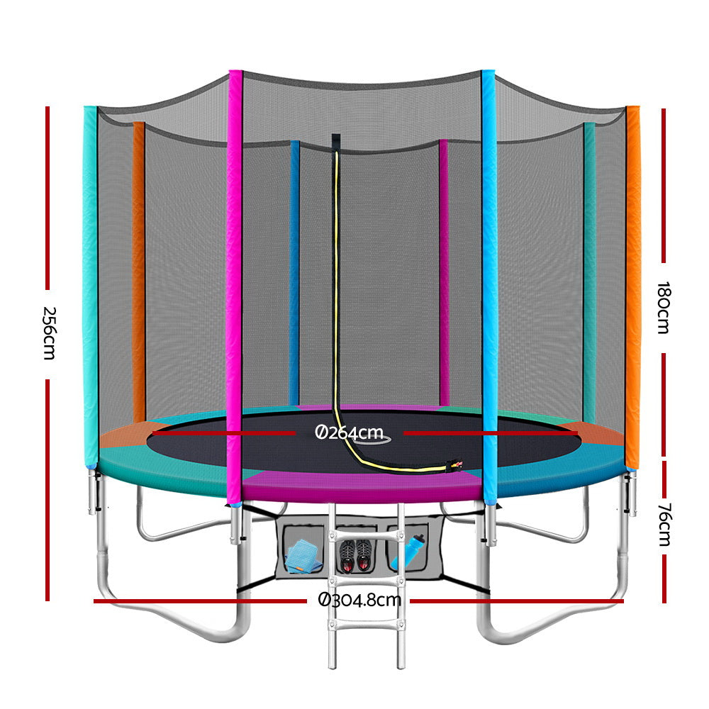 10FT Trampoline Round Trampolines Kids Enclosure Safety Net Pad Outdoor Multi-coloured Flat freeshipping - Awezingly