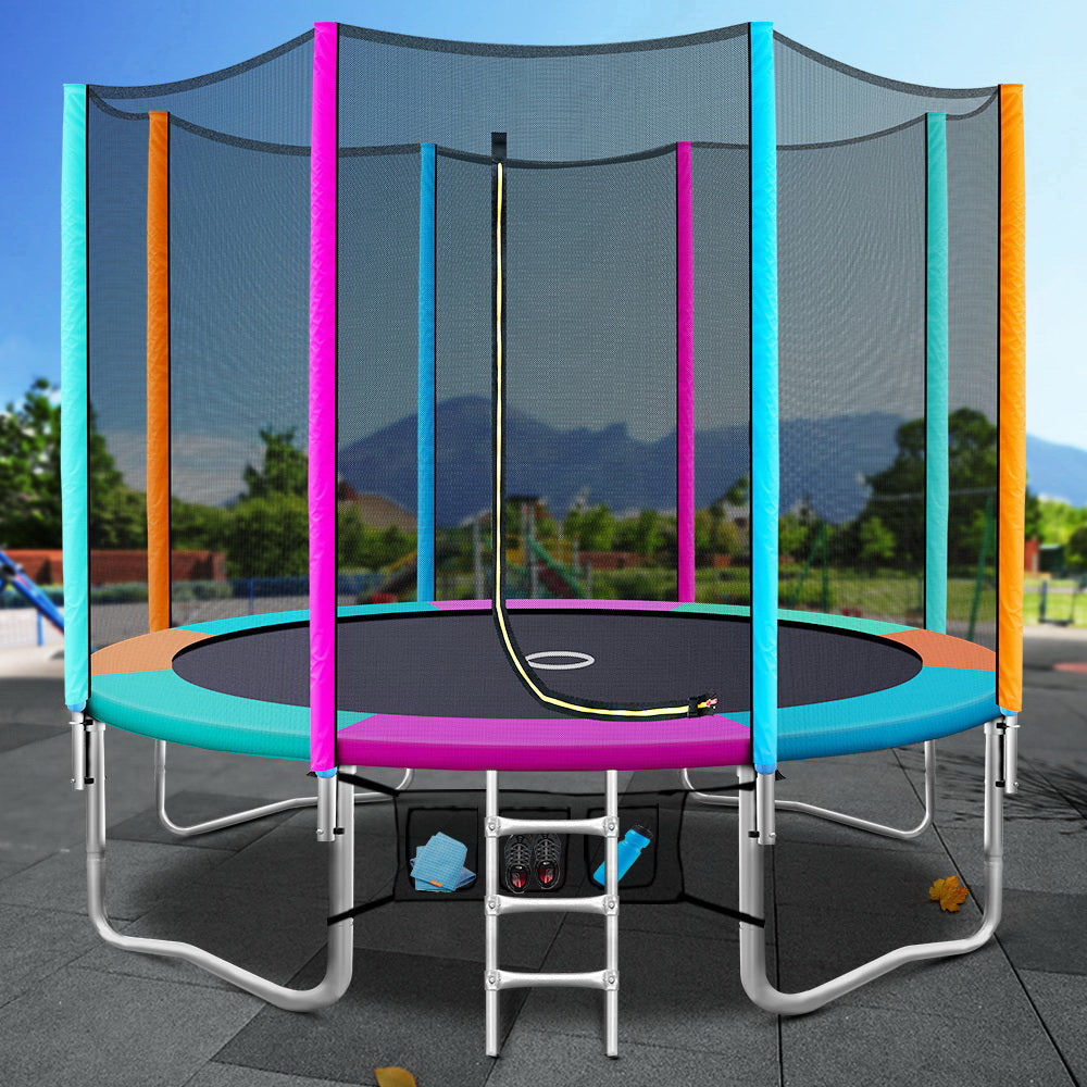 10FT Trampoline Round Trampolines Kids Enclosure Safety Net Pad Outdoor Multi-coloured Flat freeshipping - Awezingly