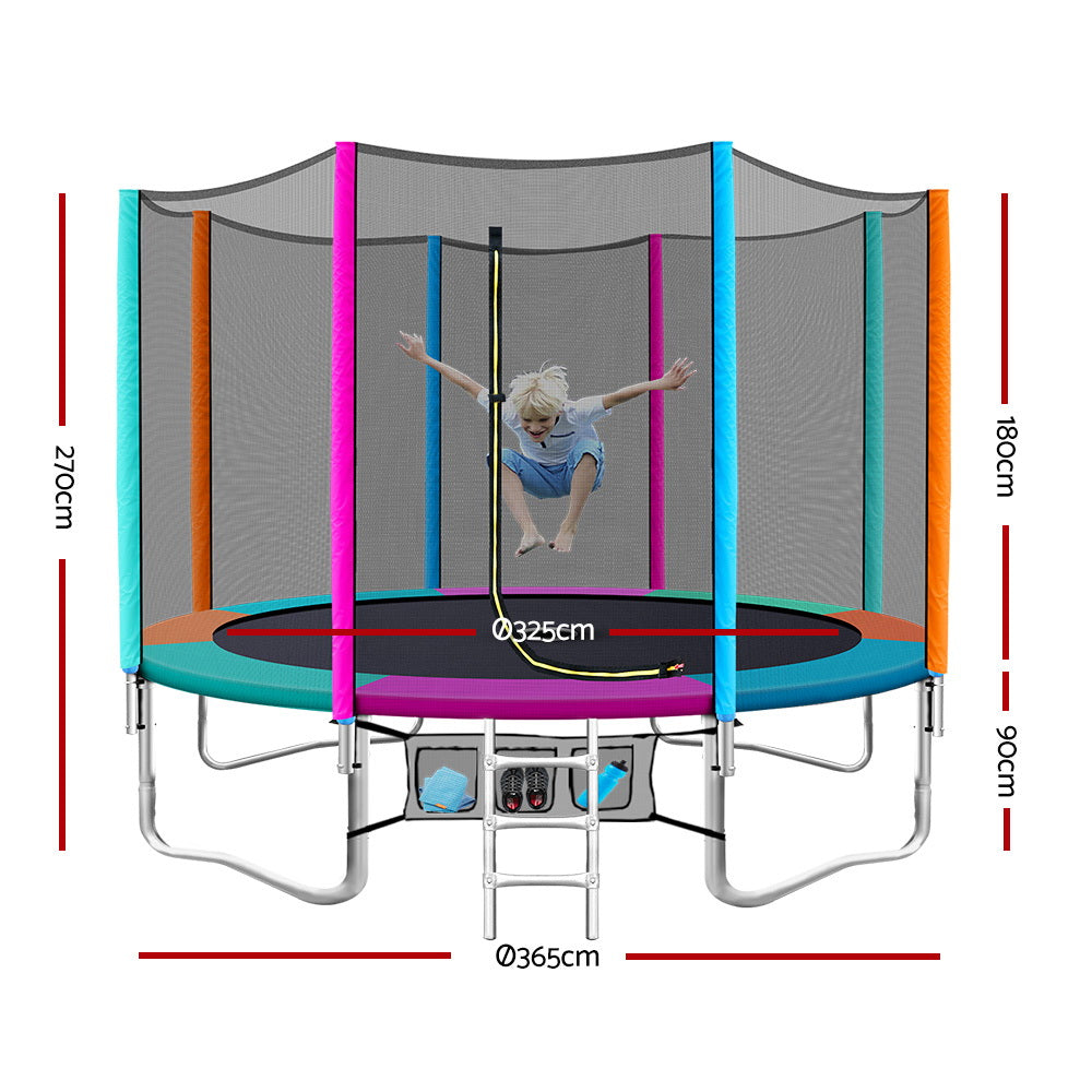 12FT Trampoline Round Trampolines Kids Enclosure Safety Net Pad Outdoor Multi-coloured Flat freeshipping - Awezingly