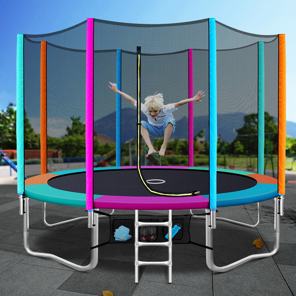 12FT Trampoline Round Trampolines Kids Enclosure Safety Net Pad Outdoor Multi-coloured Flat freeshipping - Awezingly