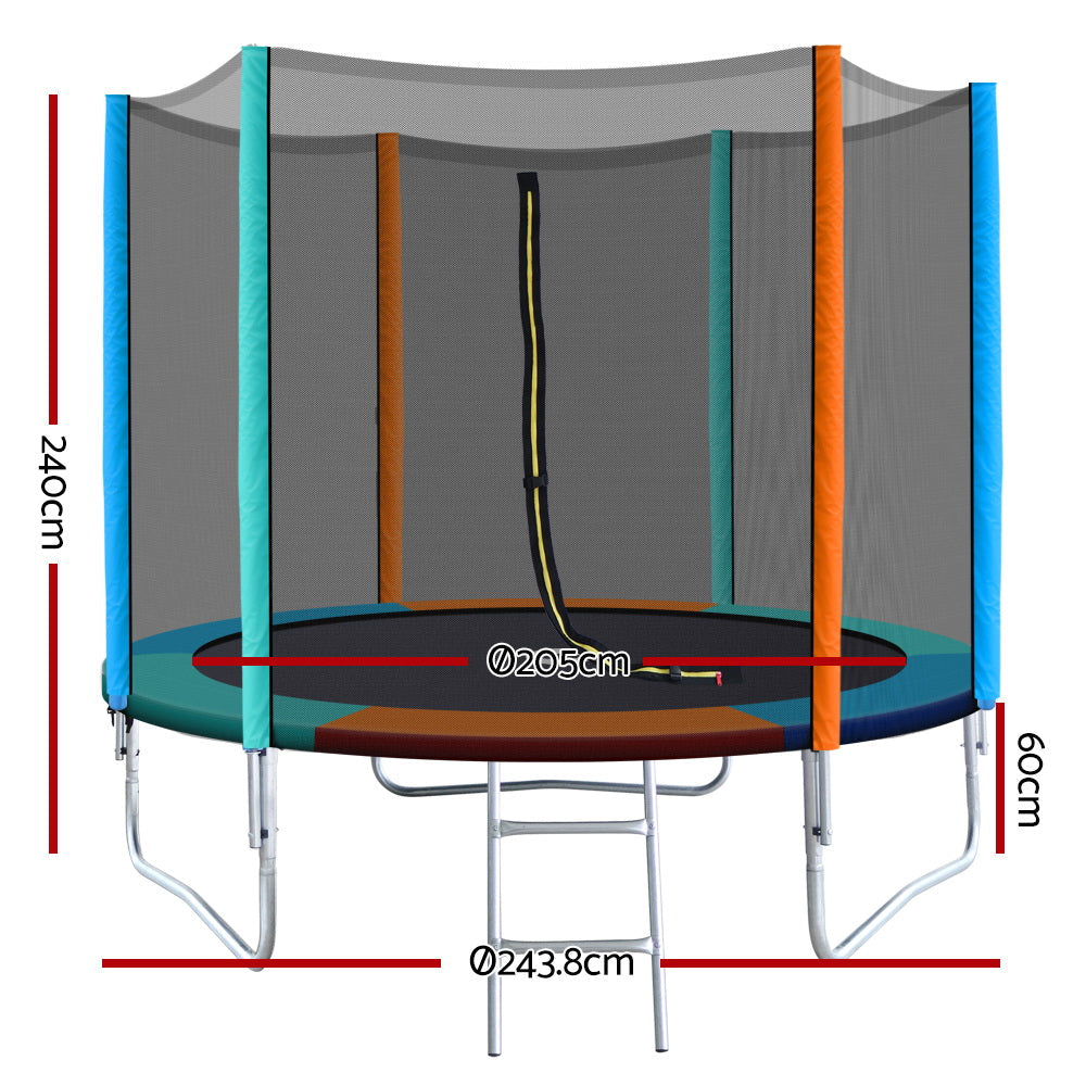 8FT Trampoline Round Trampolines Kids Enclosure Safety Net Pad Outdoor Multi-coloured Flat freeshipping - Awezingly