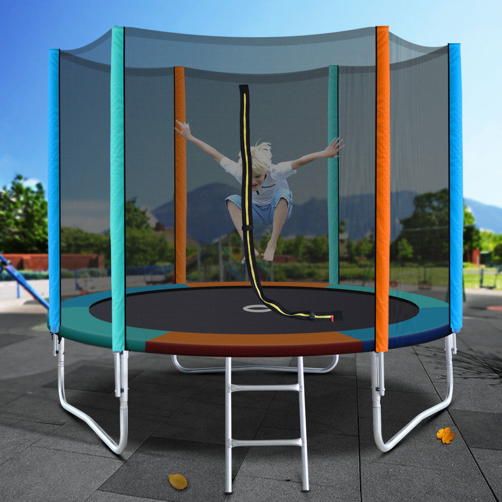 8FT Trampoline Round Trampolines Kids Enclosure Safety Net Pad Outdoor Multi-coloured Flat freeshipping - Awezingly