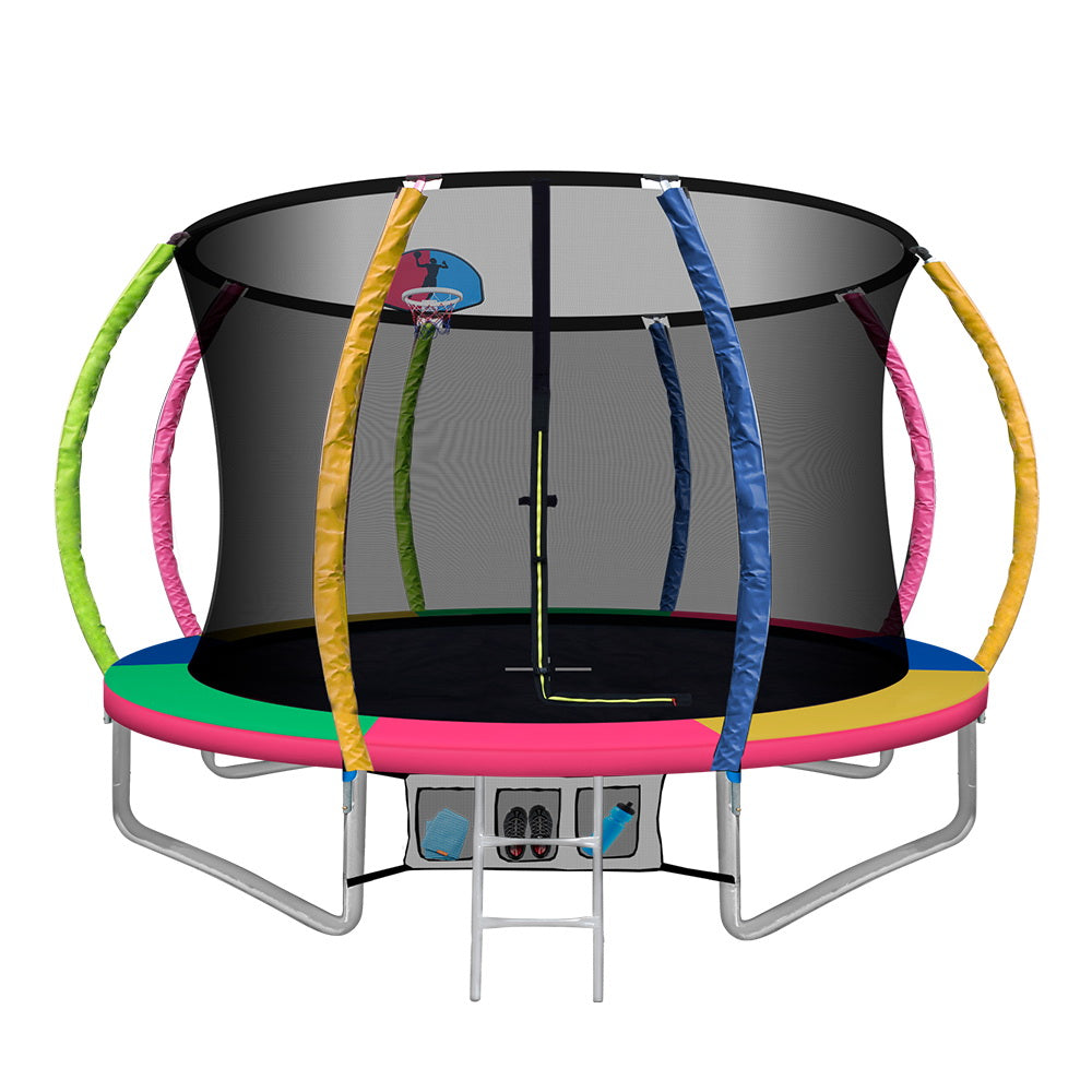 10FT Trampoline Round Trampolines With Basketball Hoop Kids Present Gift Enclosure Safety Net Pad Outdoor Multi-coloured freeshipping - Awezingly