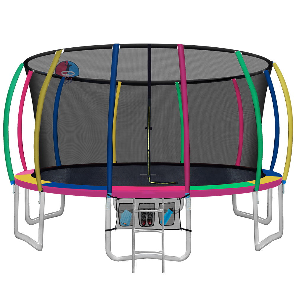 16FT Trampoline Round Trampolines With Basketball Hoop Kids Present Gift Enclosure Safety Net Pad Outdoor Multi-coloured freeshipping - Awezingly