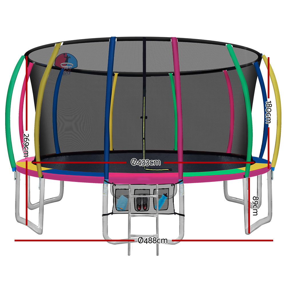 16FT Trampoline Round Trampolines With Basketball Hoop Kids Present Gift Enclosure Safety Net Pad Outdoor Multi-coloured freeshipping - Awezingly