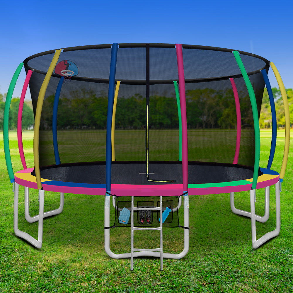 16FT Trampoline Round Trampolines With Basketball Hoop Kids Present Gift Enclosure Safety Net Pad Outdoor Multi-coloured freeshipping - Awezingly