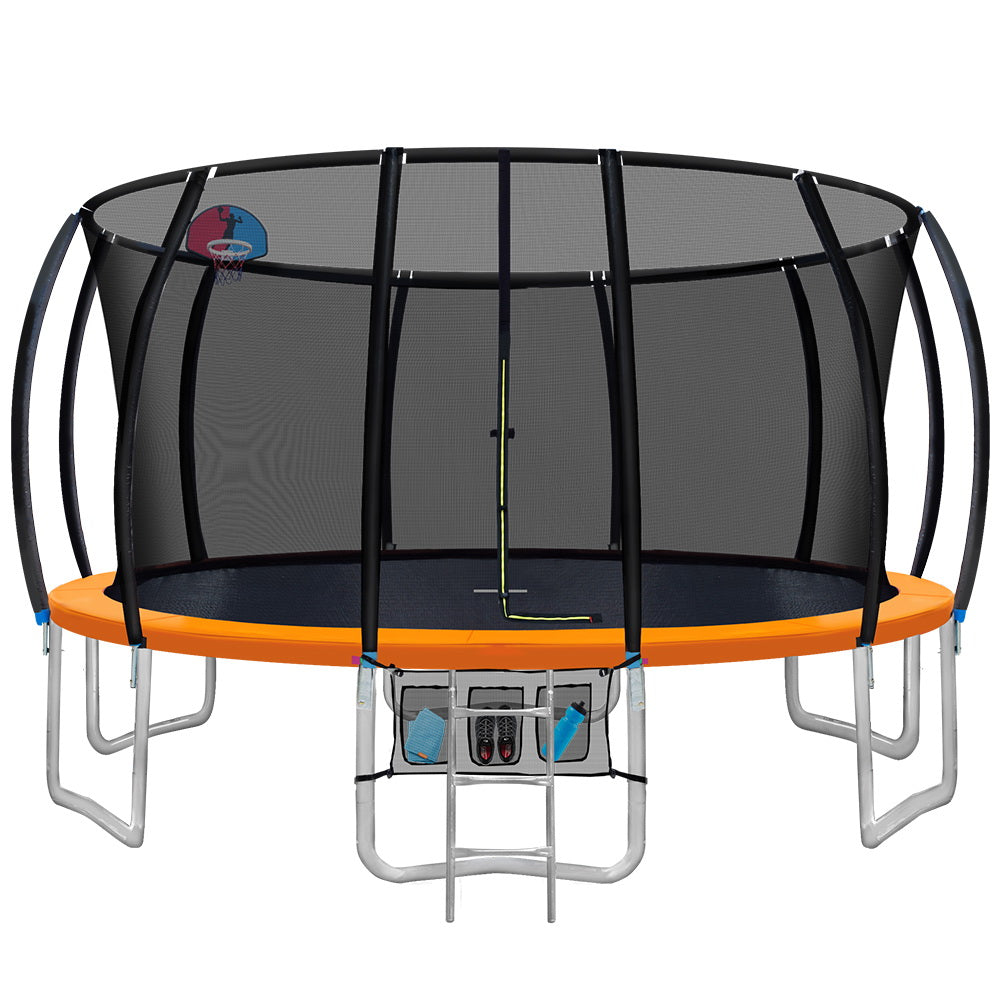 16FT Trampoline Round Trampolines With Basketball Hoop Kids Present Gift Enclosure Safety Net Pad Outdoor Orange freeshipping - Awezingly