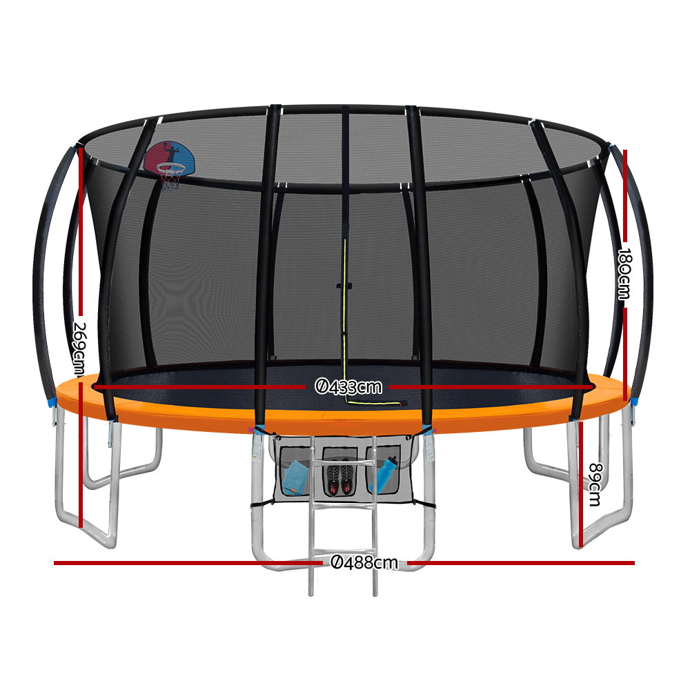 16FT Trampoline Round Trampolines With Basketball Hoop Kids Present Gift Enclosure Safety Net Pad Outdoor Orange freeshipping - Awezingly